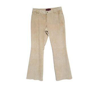 Margaret Godfrey Leather Suede Pants Womens 10 Straight Leg Tan Mid Rise
